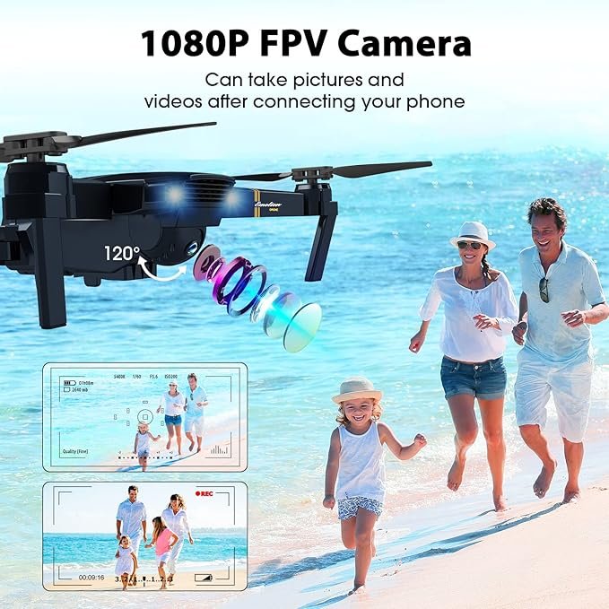 E58 Foldable Drone with 1080P HD Camera – FPV Quadcopter for Adults & Kids, 2 Batteries + Carrying Case