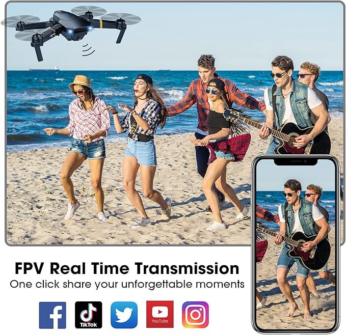 E58 Foldable Drone with 1080P HD Camera – FPV Quadcopter for Adults & Kids, 2 Batteries + Carrying Case