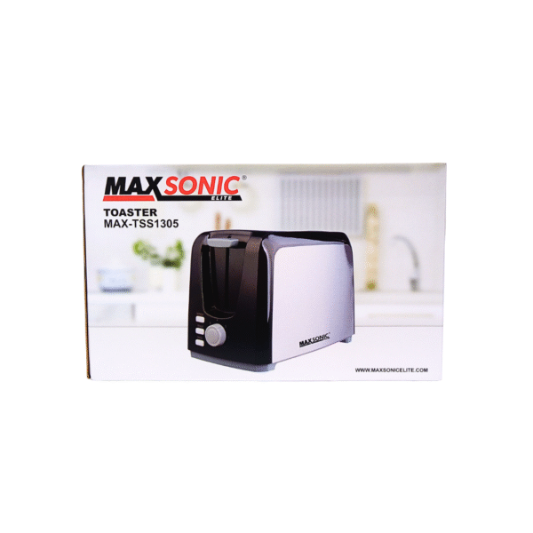 Maxsonic Elite 2-Slice Toaster – 7 Browning Levels, Defrost, Reheat & Cancel Functions | Black & Silver