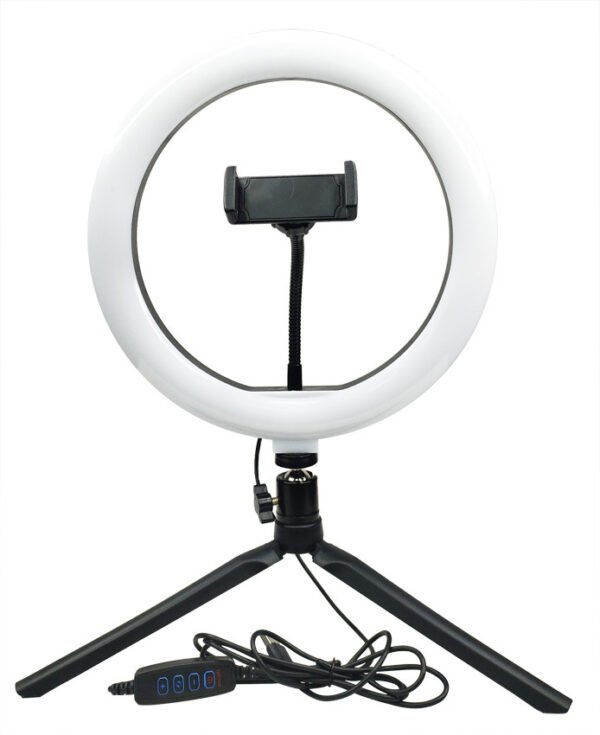 10″ Ring Light with Adjustable Desktop Tripod | 3 Lighting Modes & Phone Holder