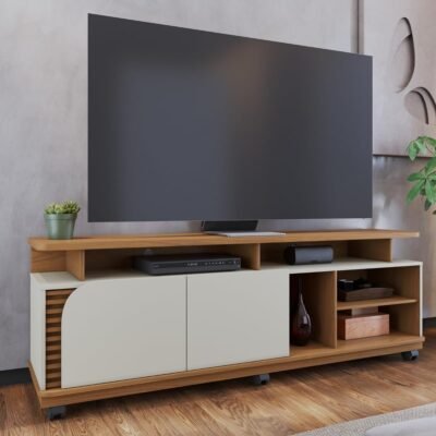 TV Rack 75″ Florença Freijó Off White Matte with 1 Shelf