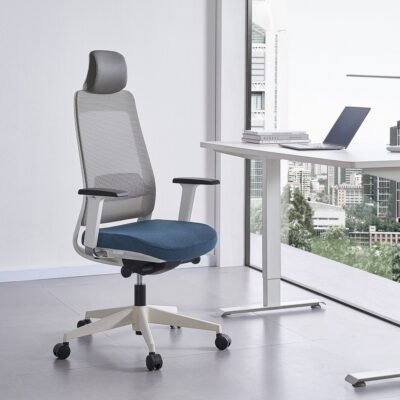 High-Back Ergonomic Executive Reclining Office Chair (Blue Seat, Grey Backrest)