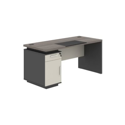 My-Idea Single Office Desk with Cabinet – 55” Executive Workstation (Brown, Grey & Beige)