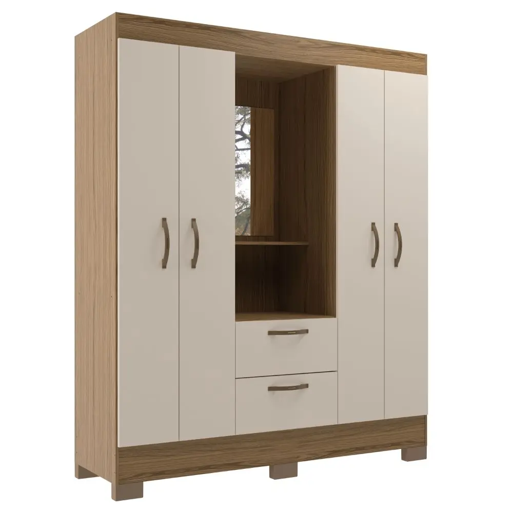 Wembley 4-Door 2-Drawer Wardrobe with Mirror – Brown/Taupe