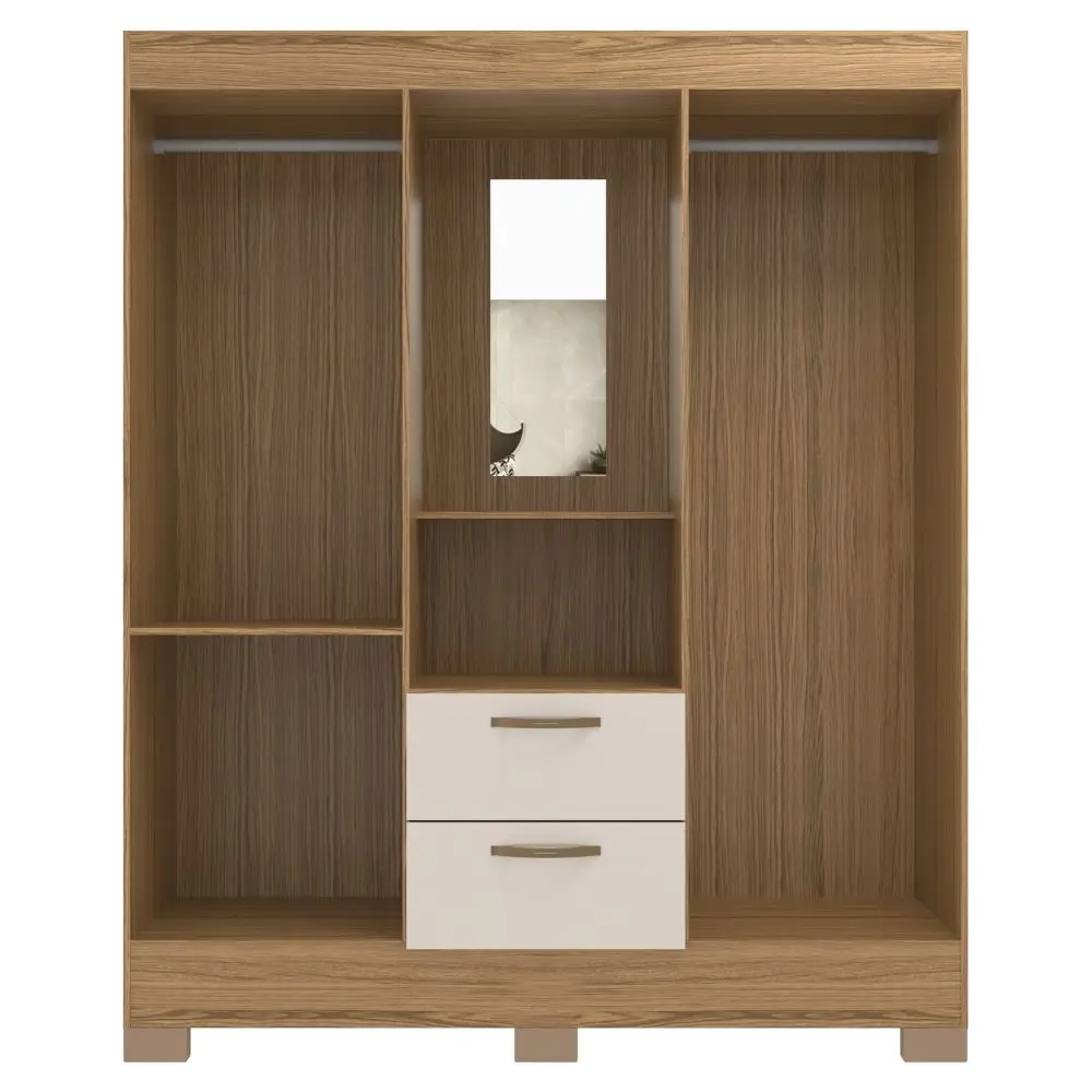 Wembley 4-Door 2-Drawer Wardrobe with Mirror – Brown/Taupe