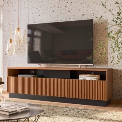 Marau TV Stand, Walnut and Black – Up to 75″ TV