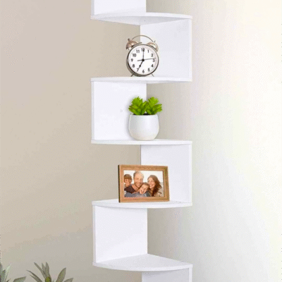 White 5-Tier Corner Cascade Shelf – Modern Floating Display Storage