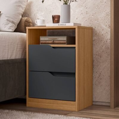 2-Drawer Night Stand – Titanium Finish