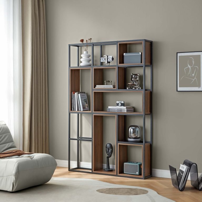 Industrial Bookshelf – Sleek Metal & Wood Display Shelf for Home & Office