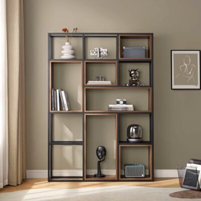 Industrial Bookshelf – Sleek Metal & Wood Display Shelf for Home & Office