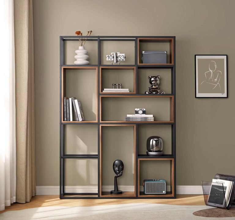 Industrial Bookshelf – Sleek Metal & Wood Display Shelf for Home & Office