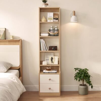 4-Shelf Bookcase with Double Drawer Base – Slim, Modern Storage for Home & Office