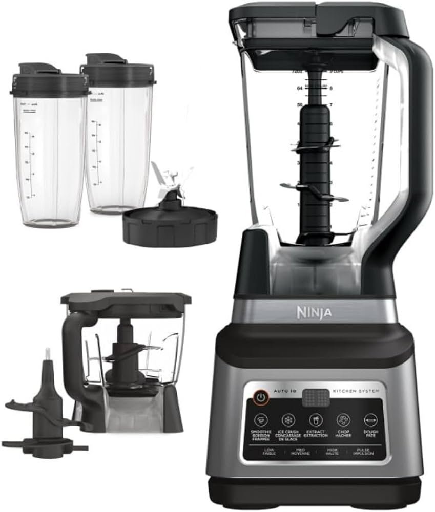 Ninja BN801 Professional Plus Kitchen System with Auto-iQ 1400W – Grey blender and food processor combo set with cups and accessories.