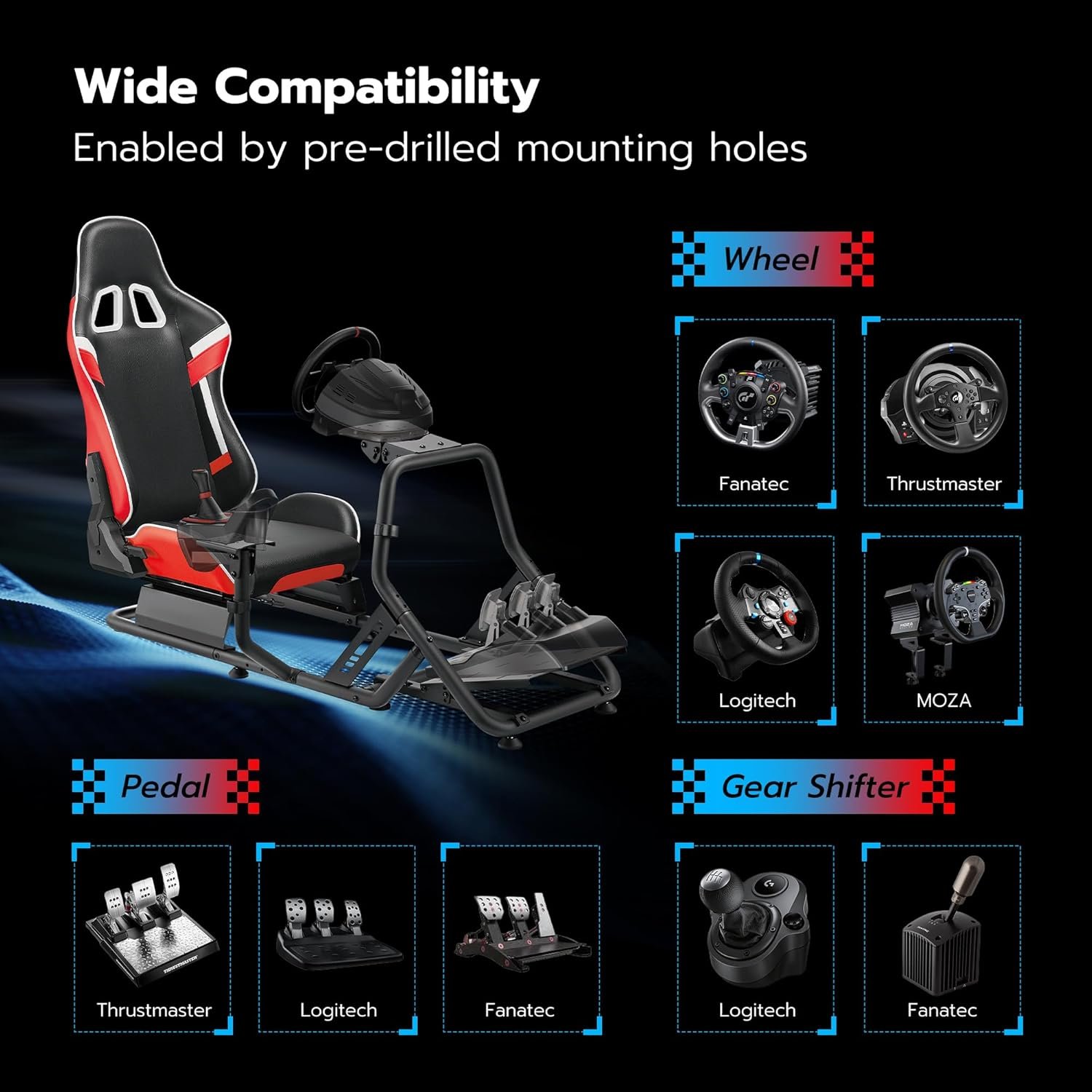 ARES WING Racing Simulator Cockpit with Adjustable Seat – Compatible with Fanatec, Thrustmaster, Logitech, Moza for PS5/PS4/Xbox/PC
