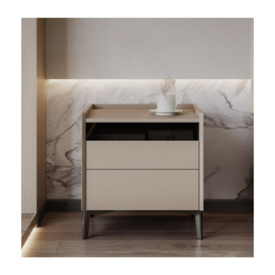 LINSY Moriah Grey Nightstand – Modern Bedside Table with 2 Drawers & Top Shelf