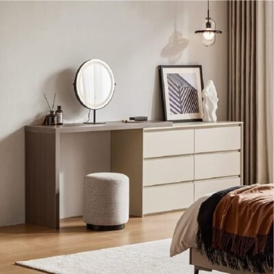 3-Drawer Vanity Cabinet with Stool & Mirror – Grey Finish