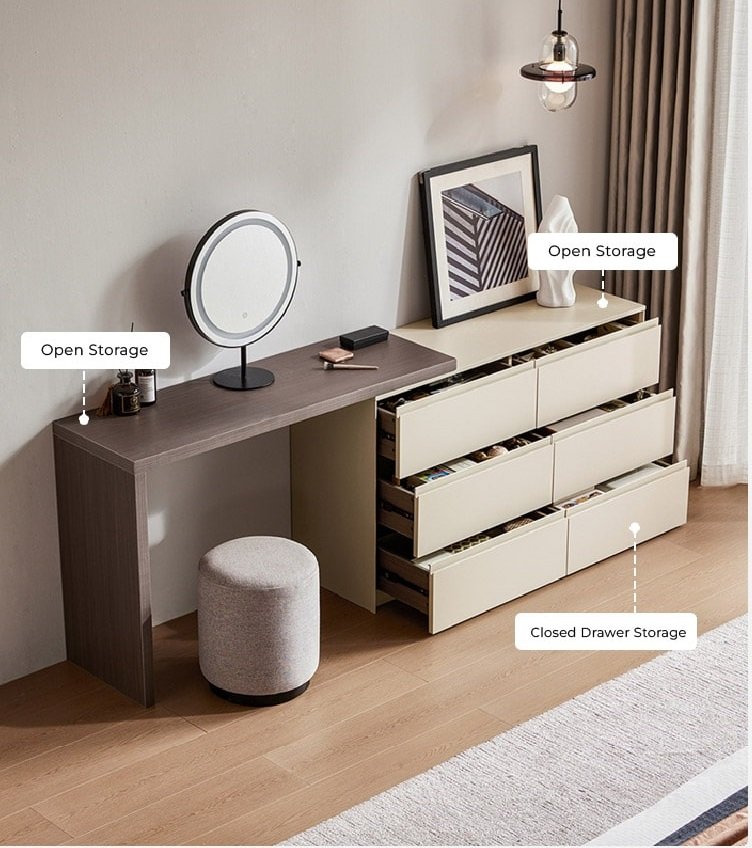 3-Drawer Vanity Cabinet with Stool & Mirror – Grey Finish