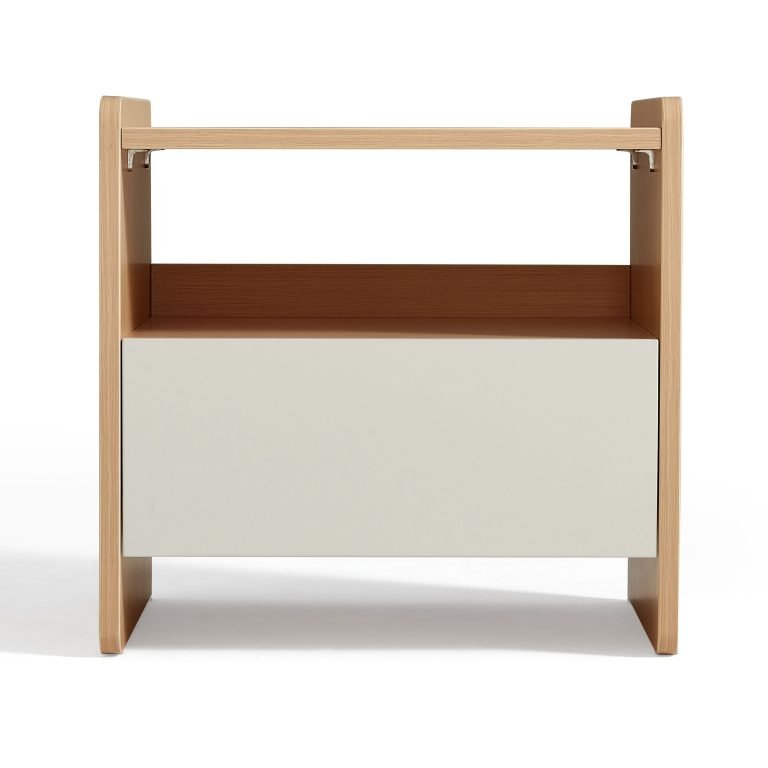 Brown & White Melamine Nightstand – Compact Bedside Table with Drawer & Shelf