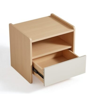 Brown & White Melamine Nightstand – Compact Bedside Table with Drawer & Shelf