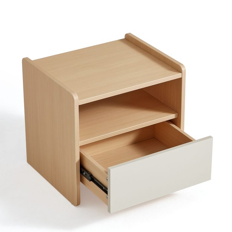 Brown & White Melamine Nightstand – Compact Bedside Table with Drawer & Shelf