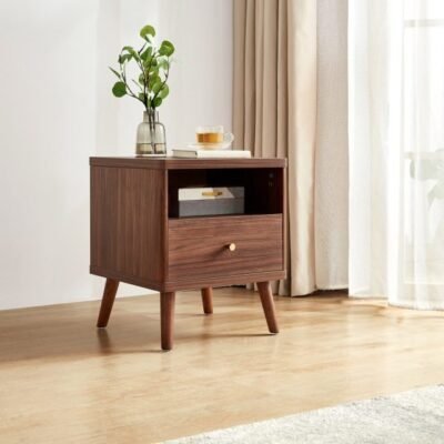 LINSY Open-Top Single Drawer Nightstand – Mahogany