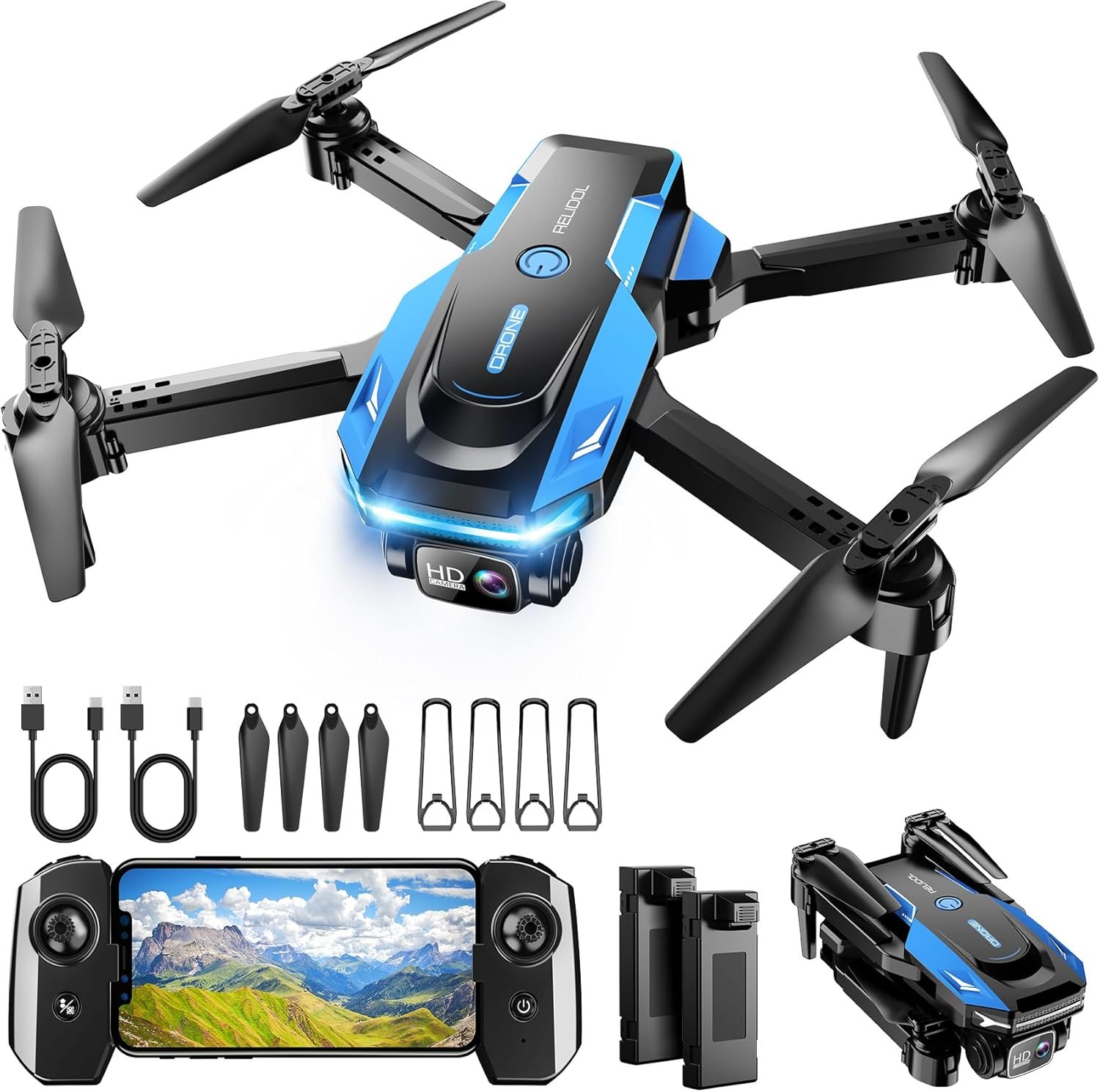 Foldable 1080P Camera Drone for Beginners – Voice Control, 3D Flip, One-Key Start, 2 Batteries, Kids & Adults Quadcopter