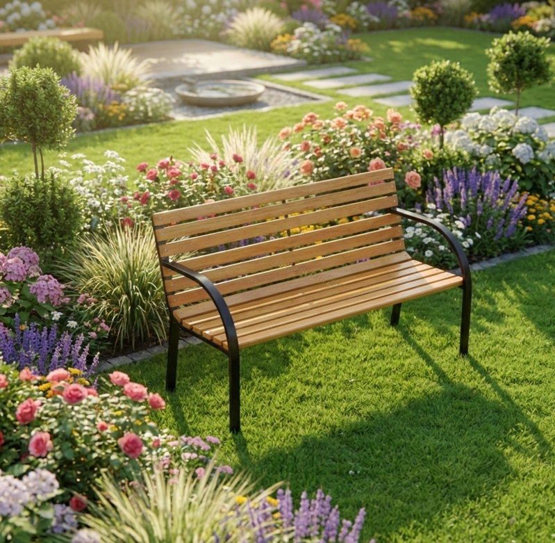 Durable Metal & Wood Garden Bench – Indoor/Outdoor Use, 400 LBS Capacity, Black Finish