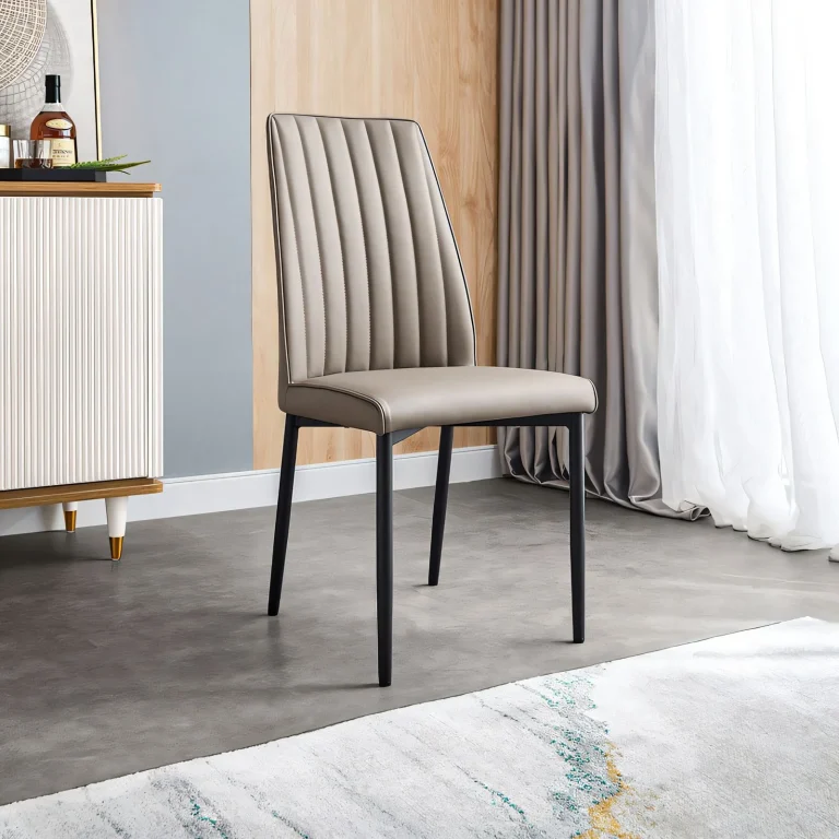 High Back Dining Chair with Metal Legs – Taupe Faux Leather | Shopro