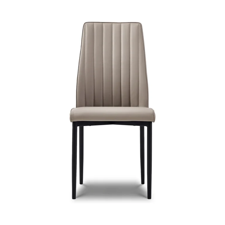 High Back Dining Chair with Metal Legs – Taupe Faux Leather | Shopro