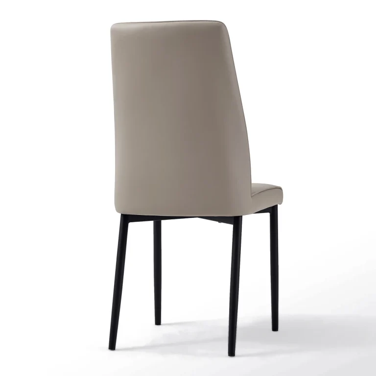 High Back Dining Chair with Metal Legs – Taupe Faux Leather | Shopro