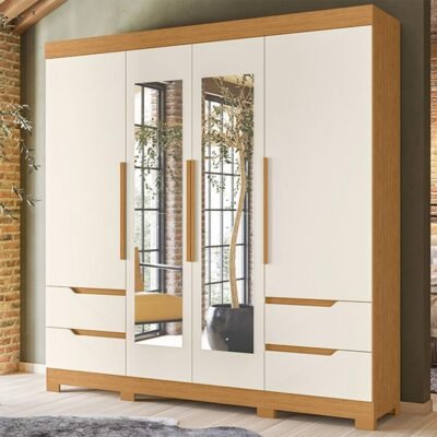 Vivacce 4 Door 4 Drawer Wardrobe with Mirror Large Cina Off White Albatroz