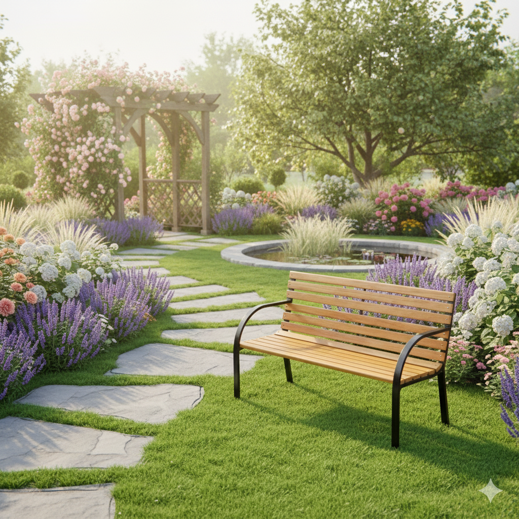 Durable Metal & Wood Garden Bench – Indoor/Outdoor Use, 400 LBS Capacity, Black Finish