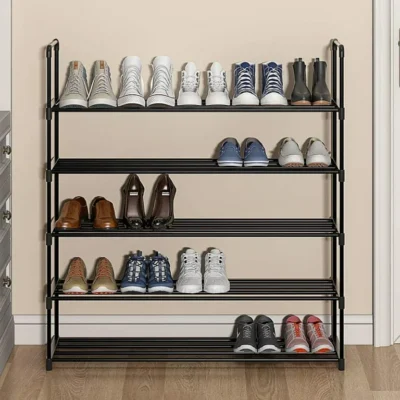 Black 5 Tier Shoe Rack – Space Saving Organizer | Durable Metal & Plastic Storage Stand | Easy Assembly | Shopro