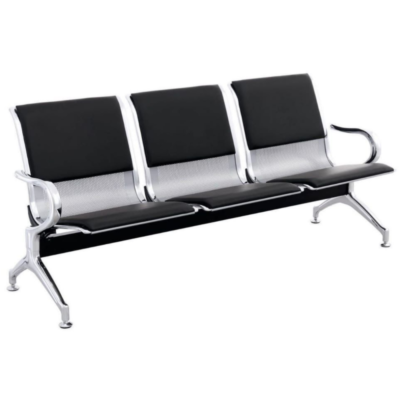 3-Seater Leather Waiting Chair with Iron Frame – Heavy Duty Black and Chrome