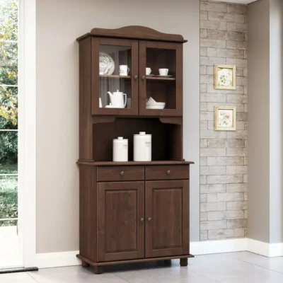 Rubi 2-Door Hutch Buffet Cabinet with Glass Doors – Modern Dining Room Storage Display Unit | Kitchen Sideboard Trinidad