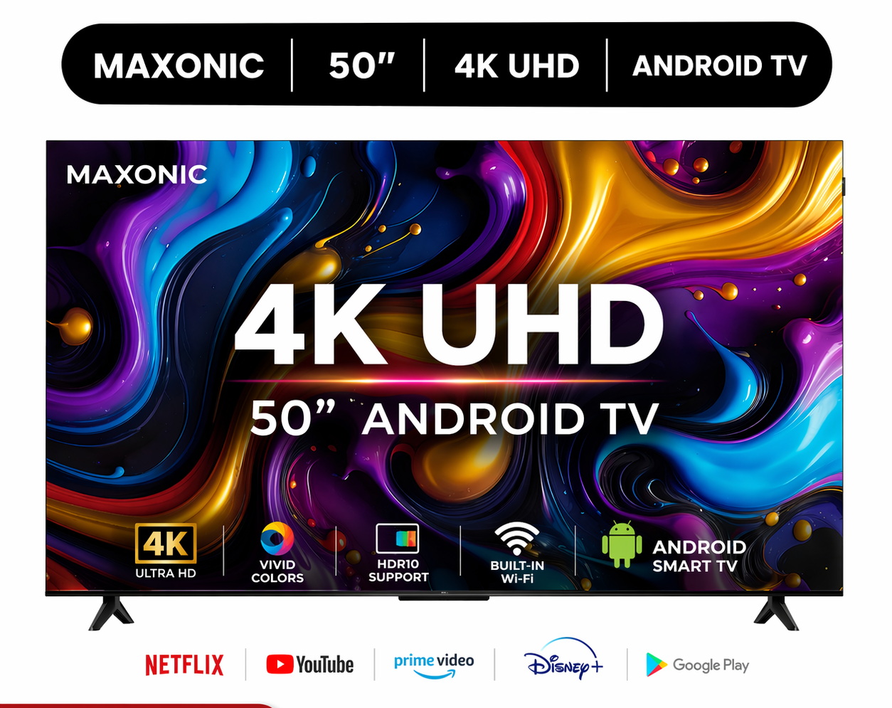 Maxonic 50” 4K UHD Android Smart TV – Ultra HD LED Television with WiFi, Streaming Apps & Crisp Display | Shopro Trinidad