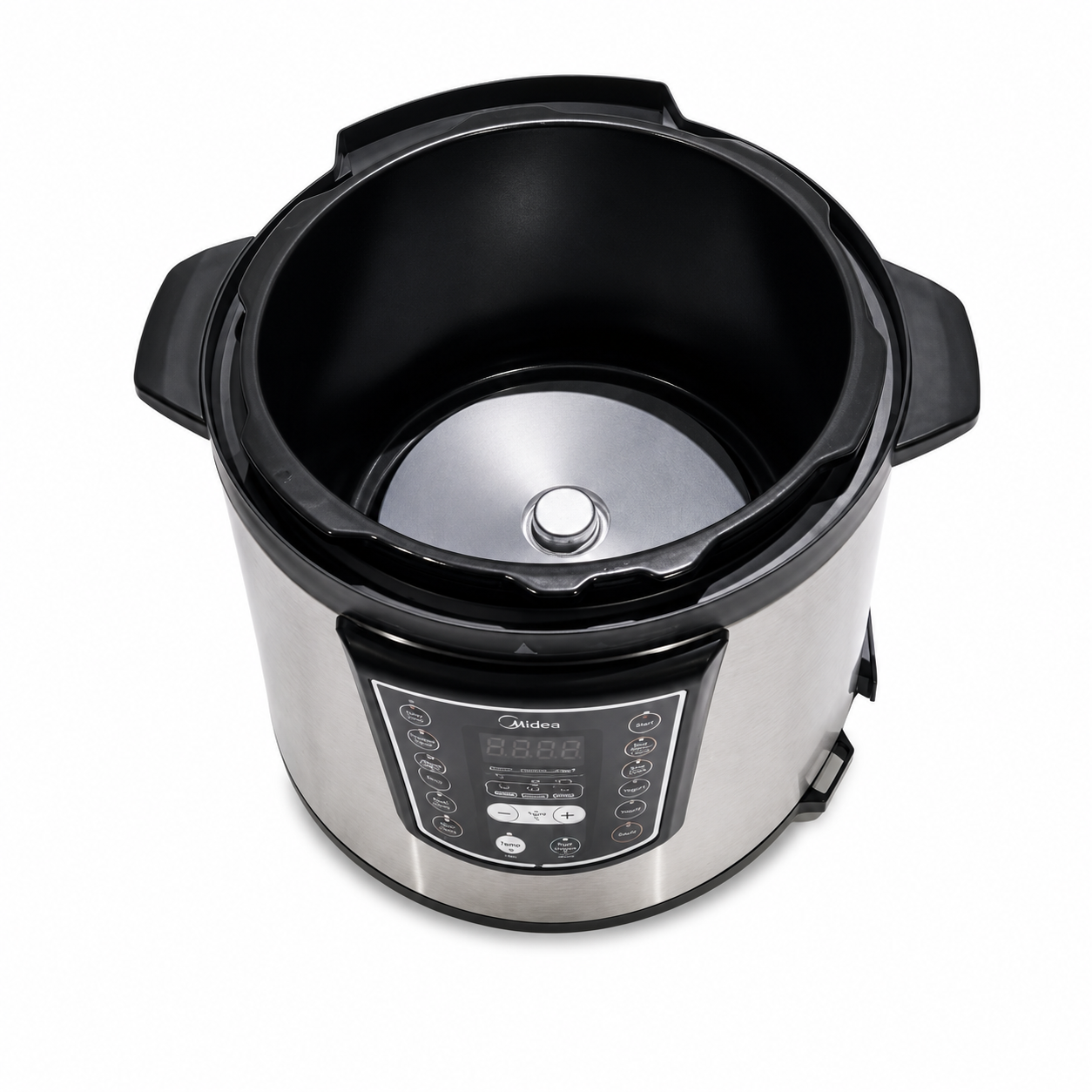 Pressure cooker inside Midea 6L Electric Pressure Cooker – 1000W Digital Multi Cooker | Silver & Black