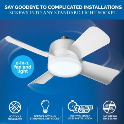 Bell + Howell LED Ceiling Fan with Light & Remote Control | 15.7″ Socket Fan Light | Shopro Trinidad & Tobago