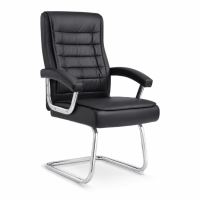Executive Visitor Office Chair – Black Leather Reception Chair with Chrome Frame | Shopro Trinidad