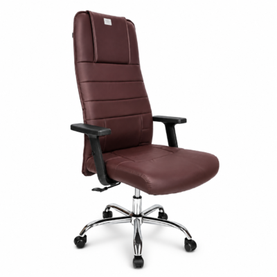 Leatherette Brown Executive Chair – Reclining High-Back Office Chair with Chrome Base