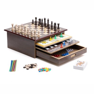 Games Hub 12-in-1 Wooden Classic Games Collection | Family Board Game Set