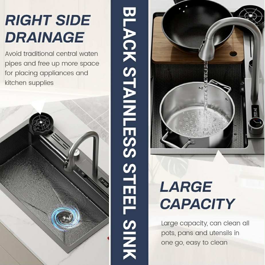 Smart 30-Inch Black Stainless Steel Kitchen Sink with Faucet & Accessories – 30″ x 18″ x 8″ at Shopro Trinidad