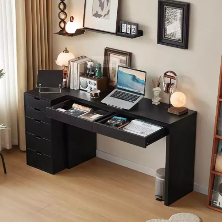 Modern Black Computer Desk with Filing Cabinet & Drawers – 61.5″ Home Office Desk at Shopro Trinidad