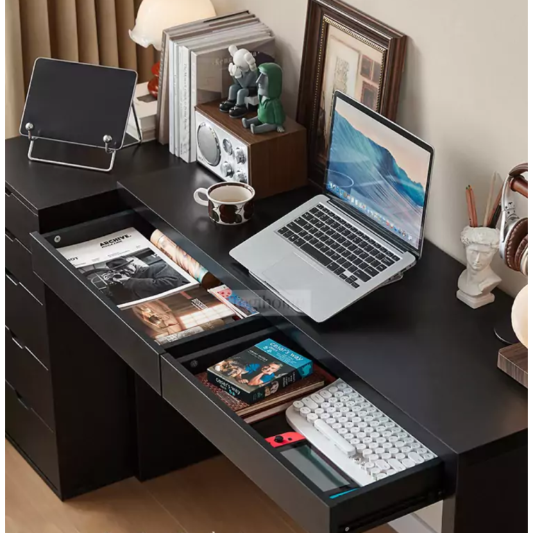 Modern Black Computer Desk with Filing Cabinet & Drawers – 61.5″ Home Office Desk at Shopro Trinidad