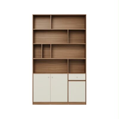 Modern Display Bookcase – Walnut & Beige Storage Shelf for Home & Office | Shopro Trinidad