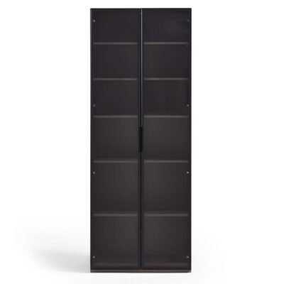 2 Door Glass Display Cabinet – Walnut Storage Cabinet with 6 Shelves | Shopro Trinidad
