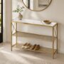 3-Tier Console Table – White & Gold Metal & Wood Accent Table