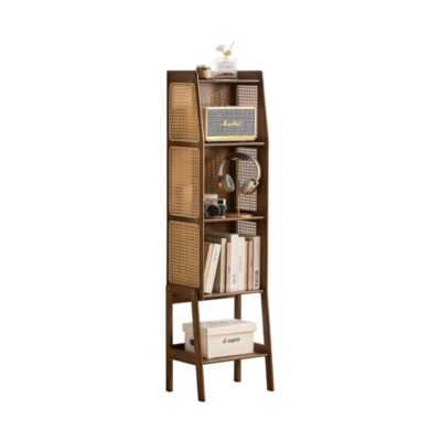 Retro Bamboo Bookcase – Walnut Brown Rattan Storage Shelf for Home & Office | Shopro Trinidad