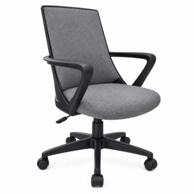 Shopro Modern Grey Fabric Office Chair – Padded Comfort, Armrests & Adjustable Height