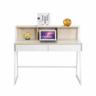Space Saver 3-Tier Ladder Computer Desk with Drawers – 47″ Tan & White